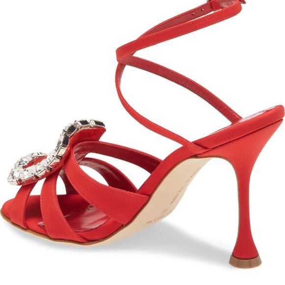 Manolo Blahnik TICUNA Crystal Buckle Crepe de Chine Strap Sandals - Picture 8 of 14